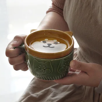 japoniško stiliaus dengtas puodelis Shiba Inu panda keraminis puodelis buitinis vandens puodelis kavos puodelis pusryčių puodelis pieno puodelis poros puodelis
