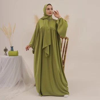 Shimmer Abaya Dubajus Turkija Musulmonų hidžabo suknelė Laisvi islamo drabužiai Atsitiktinės moterys Kukli apranga Ramadanas Eid Kaftan (Su šaliku)