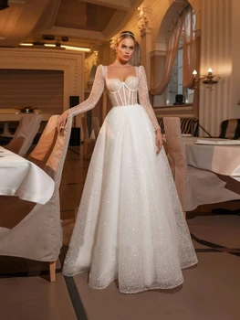 Klasikinės vestuvinės suknelės A-Line Sweetheart Nuotakos suknelės oficialiam vakarėliui 2024 m. Ilgomis rankovėmis chalatai Aplikacijos Vestidos De Novia 2023
