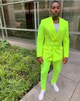 2023 Fluorescenciniai žali vyriški kostiumai Smokingas Jaunikis Dėvėti vestuvinį kostiumą Homme 2PCS Peak Lapel Slim Fit Terno Masculino(Švarkas+Kelnės)