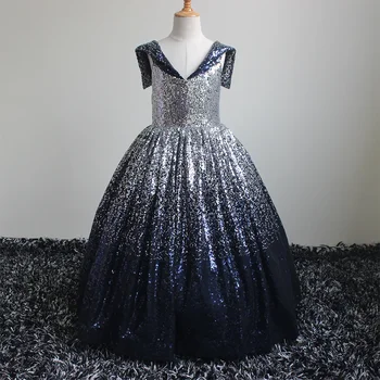 Suknelė Blizgučių dirželis Mergaičių pasirodymas be rankovių Šeimininkas kilimo ir tūpimo tako kilimo ir tūpimo takas Vaikiška pūkuota ilga suknelė