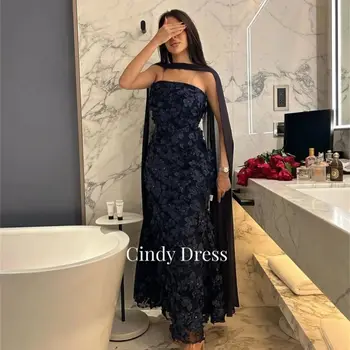 Cindy Navy Blue 3D gėlių undinės suknelės siūlomos likvidavimas Ilga vestuvinė suknelė Specialūs renginiai Saudo Arabijos moterų vakaras 2024