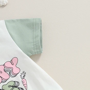 Baby Girl Easter Apranga Mielas zuikis trumpomis rankovėmis Romper marškinėliai Smėlinukas Drabužiai kūdikiams 0-24M