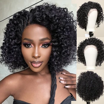 Afro Garbanoti nėriniai priekyje Sintetiniai perukai Trumpas juodas Kinky Garbanotas pilnas bombos perukas Šoninė dalis moterims Kasdien Cosplay karščiui atsparūs plaukai