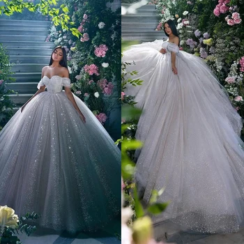 Išskirtinės nėriniuotos vestuvinės balinės suknelės nuo pečių grindų ilgio pagal užsakymą pagamintos nuotakos suknelės be nugaros princesės vakarėlio chalatai