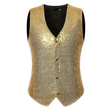Mens Single Breasted Sequin Suit Liemenė 2024 Luxury Gold Paillette Liemenė Men DJ Bar Scenos dainininkų kostiumas Chaleco Hombre