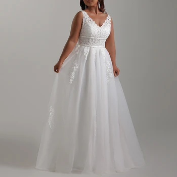 prabangi vestuvinė suknelė be rankovių Elegantiškas nėrinių raštas Aplikacijos vestuvinės suknelės vestido novia chalatas de mariee Nuotakos suknelė