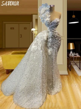 Išskirtinis vieno peties nuotakos chalatas Blizgančios tiesios nuotakos suknelės Elegantiška grindų ilgio vakarinė suknelė Vestidos De Novia