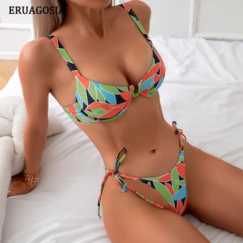 Bikini maudymosi kostiumėlis Moterys 2023 Maudymosi kostiumėliai Suvarstomi bikinių rinkiniai Atsispaudimo maudymosi kostiumas Vasaros spausdinta paplūdimio apranga Brazilijos bikinis moteris