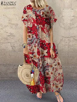 ZANZEA Fashion Floral Printed Sundress Summer Woman Short Sleeve O-Neck Suknelė Elegantiškas medvilninis chalatas Casual Holiday Party Vestidos