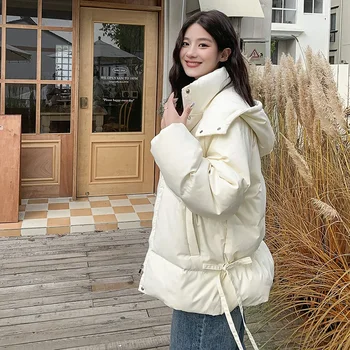 Moteriškas pūkinis medvilninis paltas 2023 m. žiema Naujoji korėjiečių mada laisvas parkas su gobtuvu Laisvalaikio stora šilta pūsta striukė Vėjui atsparūs drabužiai