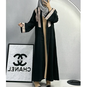 F379Solid Fashion Kimono Open Abaya moterims Arabų Dubajus Turkija Maroko paltas Viršutinis drabužis Ruduo 2024Islamic Drabužiai Casu