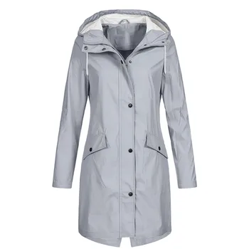 2023 Naujos moteriškos striukės su gobtuvu Ilgas paltas Rudens vėjo striukė Famale Priežastinis laisvas Pagrindinis paltas Užtrauktukas Lengvas striukės apranga