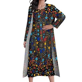 Hamsa rankų atspaudo suknelė Spalvingas taškinis menas Vintage Maxi suknelė Gatvės stilius Boho paplūdimys Ilgos suknelės Ponios 2 Gabalas Oversized Vestido