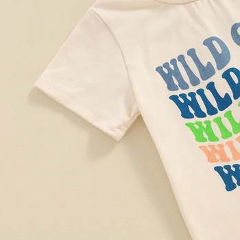 Toddler Boys Summer Outfits Letter Print Marškinėliai trumpomis rankovėmis Elastiniai laisvalaikio šortų komplektas kūdikiams