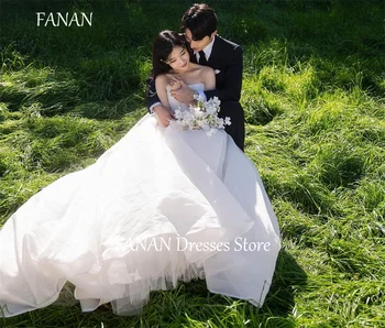 FANAN Korea Ivory Strapless Baltos vestuvinės suknelės 웨딩드레스 A-Line satino tiulio korsetas be rankovių pagal užsakymą pagaminti nuotakos chalatai plius dydis