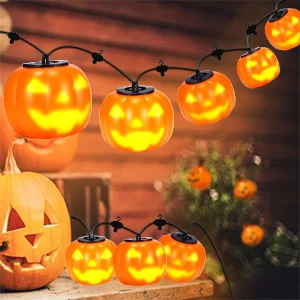 Helovino dekoracija Jack-O '-žibintų stygos su šypsenėlėmis, įkvėptos dainuojančių nešiojamų moliūgų vaiduoklių skeletų žiburių barui