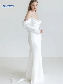 Elegantiški karoliukai ketvirčio rankovės vestuvinė suknelė romantiška nuo peties apvalkalo nuotakos suknelė Grakšti Vestidos de Novia