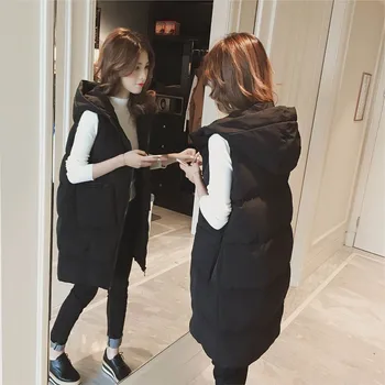 Womens Long Puffer Coat Plus Size Liemenė Berankovė striukė Coat Warm Winter Down Jacket Outwear Korėjietiško stiliaus moteriški drabužiai