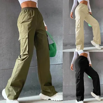 2023 Hip Hop Women Cargo Pants Streetwear All Match Fashion Wide Leg Pants Elastic Waist Sweatpants Female Chic Kelnės