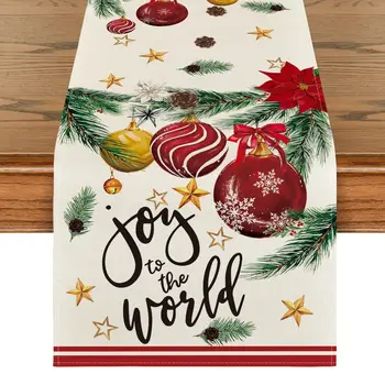 Džiaugsmas pasaulio Kalėdų stalo bėgikui, kalėdiniai kamuoliukai, kankorėžis, žiemos šventė, virtuvė, valgomojo stalas, vakarėlių dekoras, 13x72 colių
