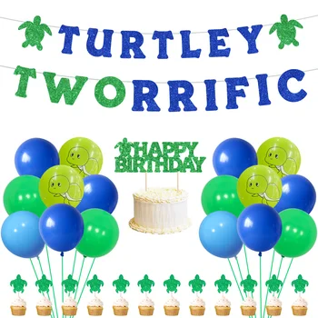 Turtley Tworrific teminės gimtadienio šventės dekoracijos vaikams, kūdikių tortų antpilas, su gimtadieniu reikmenys, vaikų gimtadienis