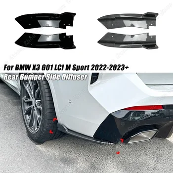 Blizgus juodas ABS plastikinis automobilio galinis buferis lūpų šoninis difuzorius Canards spoilerio skirstytuvo apdaila BMW X3 G01 LCI M Sport 2022-2023+