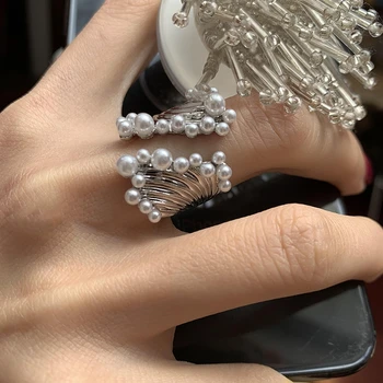 Vintažinis perdėtas netaisyklingų perlų dizainas Žiedas Asmenybės žavesio žiedas moterims Merginos Papuošalai Ins