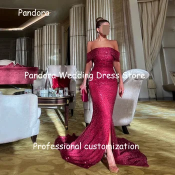 Pandora Crepe Undinėlė nuo peties Prom suknelė grindų ilgio vakaro vakarėlis Oficiali proga Tinkamos suknelės pagal pageidavimą 2023