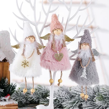 Xmas Tree Hanging Ornaments Plush Dress Girl Angel Pendant Pointed Hat Fluffy Hat Shaining Heart Snowflake Pendant Love Girl