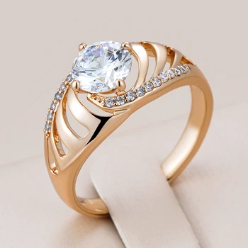 Kinel Luxury Shiny Big Natural Zirconia Etninis nuotakos žiedas moterims 585 Rožinio aukso spalvos vestuvių aksesuarai Kasdieniai smulkūs papuošalai