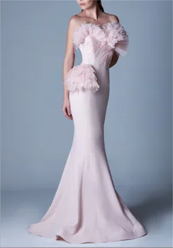 Nauja elegantiška rožinė undinėlės vakarinė suknelė 2024 m. 