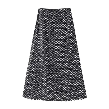 2024 Naujos moterys Printed Midi Casual Fashion Plisuotas sijonas Pavasaris/Vasara Aukštas juosmuo Patogūs pusiau sijonai