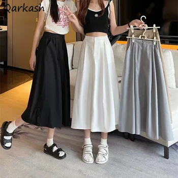 Sijonai Moterys Paprasti pagrindiniai draugai Solidus preppy stilius Korėjietiška mada Naujo dizaino kišenės Jaukus aukštas juosmuo Elegantiškas vasaros ins A-line