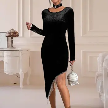 Lady Dress O-Neck Moterims Oficiali suknelė Kutai Aksominė Bodycon suknelė