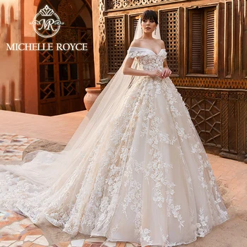 Michelle Royce Ball suknelė Vestuvinė suknelė 2024 Mielaširdingas siuvinėjimas 3D gėlės Karališkojo traukinio fėjų vestuvinė suknelė Vestidos De Novia
