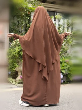 Eid musulmonės moterys Ilga Khimar suknelė Dviejų dalių rinkinys Hijabas Šalikas Maldos drabužių sluoksnis Džiazo krepas Hijabas Abaja Rinkiniai Ramadanas