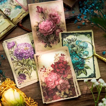 32Sheets Vintage Flower Material Paper Parade Handbook Decoration Grunting Scrapbook Cut Tag Writing Notebooks 16*9CM