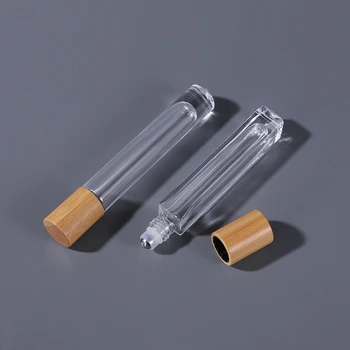 3vnt/pakuotė Cilindro ritinys ant kvepalų buteliuko 10ml stačiakampis kvepalų buteliukas su bambuko medienos dangteliu