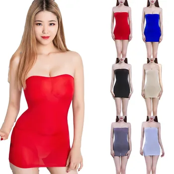 Seksualios moterys pusiau pamatyti per mini boob vamzdžio suknelę Bandeau trumpas Bodycon MiniDress Stretchy Fantasy Clubwear Kelios spalvos