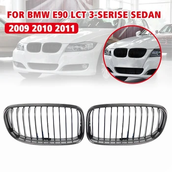 Carbon Fiber Look Front Bumper Renal Grill Grille for -BMW E90 E91 Sedanas 4Dr LCI 2009-2011 51137201969 51137201970