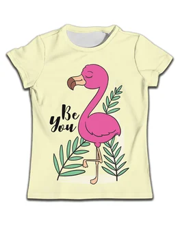 Geltonos viršūnės vaikams Marškinėliai O kaklas Animacinis filmas vaikams Vaikų populiariausi vasaros drabužiai Krepšinio marškinėliai Flamingo grafika Merginos Tee