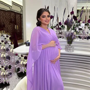 Msikoods Violetinės prom suknelės su nėščiomis moterimis Kepurės rankovės Krištolo diržas Vestuviniai chalatai Šifono suknelė Specialūs Evens