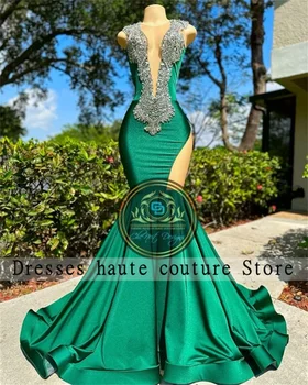 Naujos blizgančios žalios undinėlės ilgos prom suknelės 2023 Sexy Glitter Crystals Party Gowns For Black Girls Robe De Bal Open Back