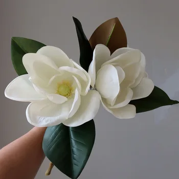 Prabangus didelis Tikras prisilietimas Magnolijos šaka balta dirbtinė gėlė vestuvių dekoravimas valgomojo stalo dekoras flores artificiales