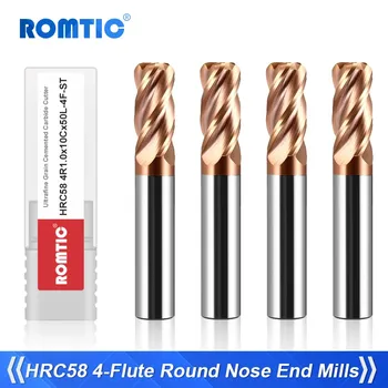 ROMTIC HRC58 Volframo plieno karbidas 4-fleita Apvalus nosies galas Malūno bronzantinė danga CNC mechaninis apdorojimas Frezavimo įrankiai