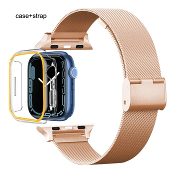 2Set for Apple Watch 7 4 45mm 44mm 41mm 40mm band + Case for iwatch 6 5 se Apple Watch 3 42mm 38mm mesh loop strap plastikinis dėklas
