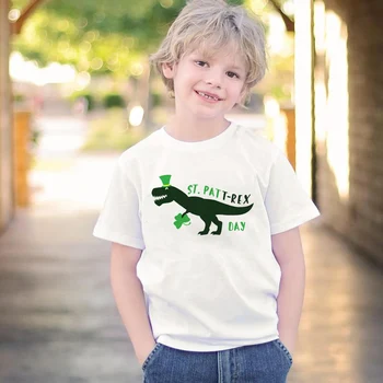 Lucky Dinosaur Patrick's Day Tshirt Luckest T-Shirt For Girls Boys Kids Clothes First St Patricks Day Clothes Fashion Tops Tee