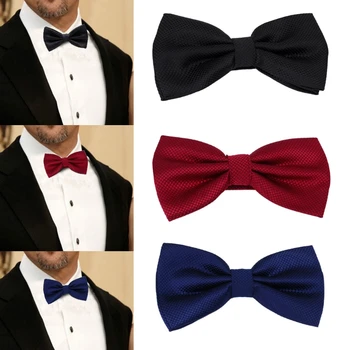 F62D Fashion Dull Jacquard Plaid Bow Tie Leisure Solid Wedding Tuxedo for Butter