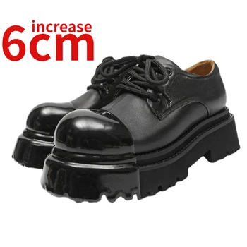 Europos/Amerikos derbio batai Stori pado batai vyrams padidinti 6cm rankų darbo lašinami guminiai odiniai batai Paaukštinti laisvalaikio batai vyriški